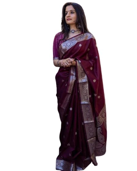Flosive Women's Cotton Woven Soft Silk Saree With Blouse Piece Multicolor (Light Maroon)