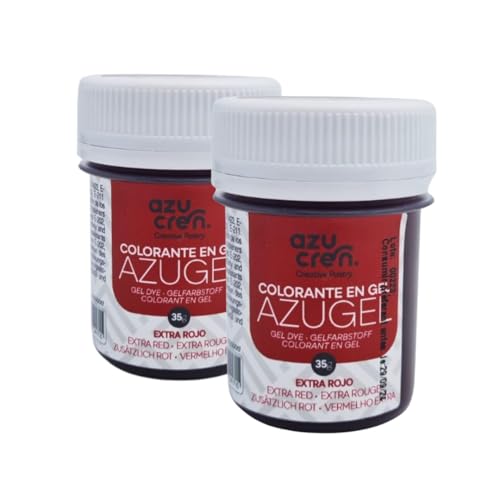 Azucren, Corante vermelho para Red Velvet, conjunto de 2 corantes extra vermelho alimentos em gel, ideais para tingir ondant, buttercream e bolinhos, perfeito para sobremesas de Haloween, 35 g (2