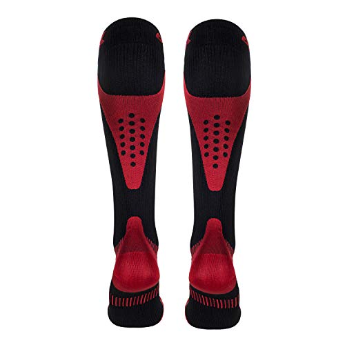 Image of CSX 20-30 mmHg Compression Socks for Men and Women, Knee High, Recovery Support, Athletic Sport Fit, Red on Black, Medium