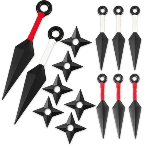 OOHGLITZ 14-Piece Ninja Cosplay Kit Plastic Kunai (10.2 X 2+5.1 X 6) Shuriken/Ninja Star (3.5 X 6) Set for Anime Fans | Ninja Props and Costume for Adults