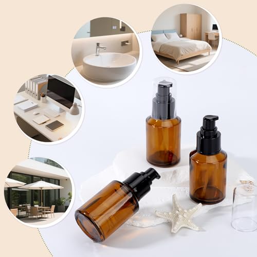 Image of Segbeauty 2oz Refillable Glass Travel Bottles for Toiletries, 3pcs Amber Lotion Pump Bottles Empty, 60ml Mini Travel Lotion Container, Small Liquids Container Bottle Pump Dispener for Creams Oils