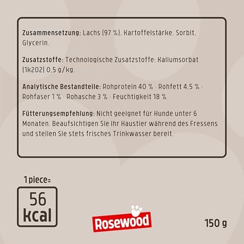 Rosewood Salmon Fillet Strips Large – Weicher Hundesnack mit 97 Prozent Lachs, proteinreich und fettarm, ohne Getreide, ohne künstliche Zusatzstoffe, 150 g