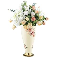 fanquare 12" Gold Floral Ceramic Vase for Home Decor, Vintage Small Vase for Centerpiece, Wedding Decor, Shelf, Decorative Vase for Flowers