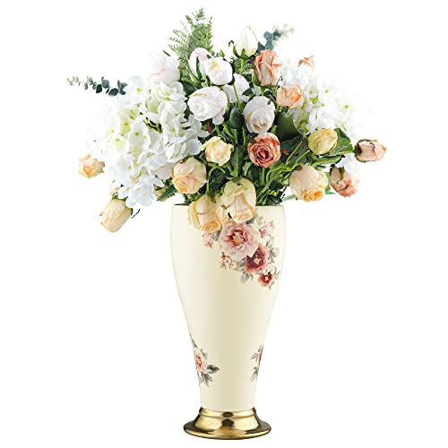 fanquare Vintage Blumen Porzellan Vase, Tischdekoration Vasen, Handgefertigte Keramik Blumenvasen für Hochzeit Goldvase