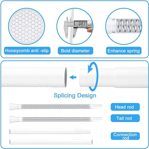 Image of Shower Curtain Rod White Tension Rod 45 to 77 Inch Spring Curtain Shower rod Non Slip 1pcs for Windows No Drilling Adjustable Tension Rods of Curtain Window Closet Kitchen