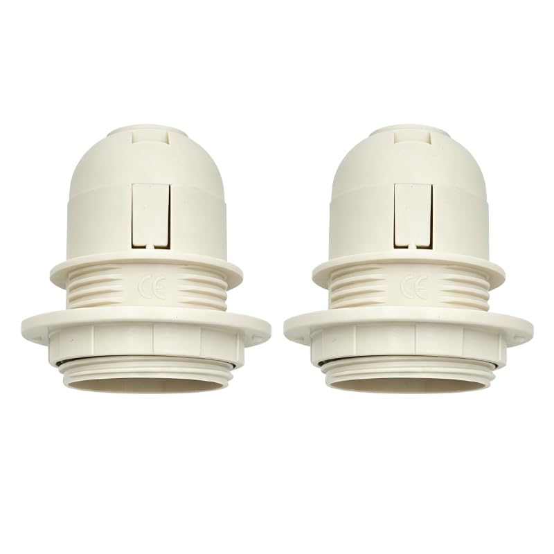 BroLuka 2Pcs E27 Lamp Holder, White Plastic Bulb Holder with Shade Ring, Screw Light Fitting for Table Lamp, Ceiling Light, and Pendant Lighting