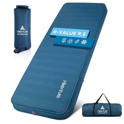 Hikenture 4 INCH Thick Self Inflating Sleeping Pad 9.5 R Value, Comfort Plus Camping Mattress with Pump Sack, Inflatable Foam Insulated Camping Pad, Camping Mat 4-Season