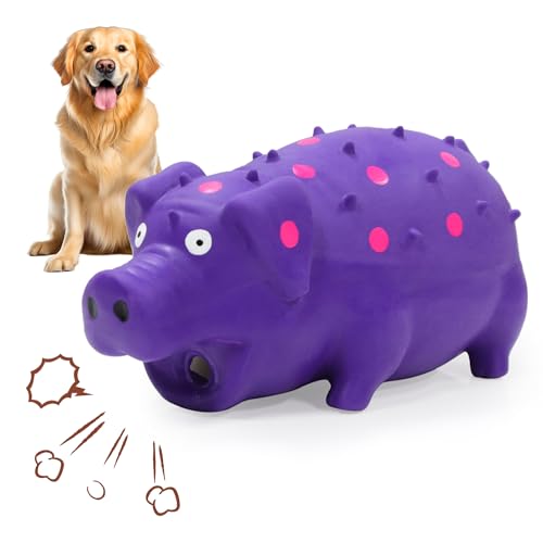 LLSPET Squeaky Pig Dog Toy that Oinks Latex Pig 7.3 in Grunting Dog Toys Durable Dog Chewing Toys for Small Medium Large Dogs (Purple 20CM)