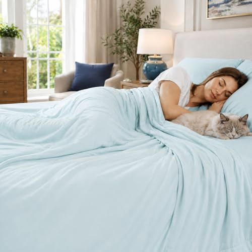 Cozorbt Double-Sided Cooling Comforter Queen Size, Ice Silk Summer Blanket, Smooth No-Stripes, No-Seam, Edge-Free Design, Breathable Lightweight Bed Cover for Hot Sleepers, All-Season Light blue106x90 - image 8