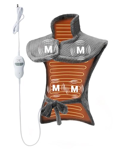 Vibrating Heating Pad for Neck and Shoulders and Back 24 x 35Large Massaging Heating Pad for Back Pain ReliefWearable Heating Pad Massager Combo with Auto Shut Off Full Back Relaxation Gifts