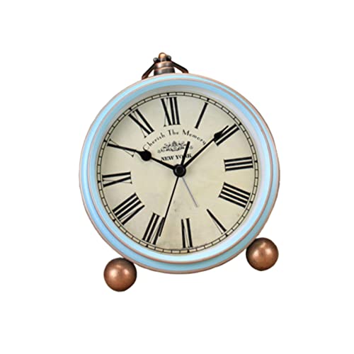 ABOOFAN Réveil Vintage Créatif Horloge de Table Rétro Américaine en Métal Bleu sans Pile Alarme Silencieuse pour Bureau ou Table Décorative