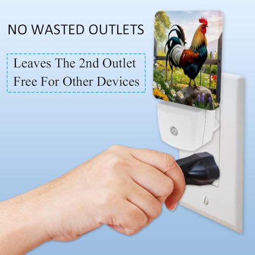 Night Lights Plug Into Wall 2 Pack, Farm Rooster Flower Night Light miniatura 3