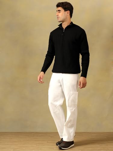Image of Kvetoo Men's Full Sleeve High Neck Zipper Sweater| Warm Cable Knit Quarter Zip Pullover | Wool Winter Sweater for Casual & Office Wear