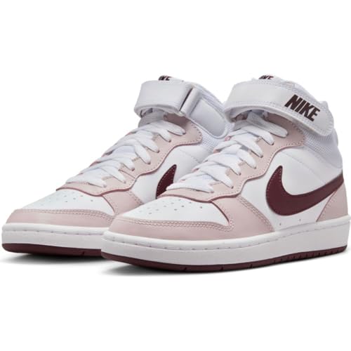 Nike Court Borough Mid 2 Big Kids' Shoes (CD7782-118, White/Platinum Violet/Burgundy Crush) Size 74