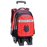 Spiderman Captain America Trolley Schoolbag Backpack Vacation Backpack Luggage Trolley Case with Six Rolling Trolley Bag (Red)