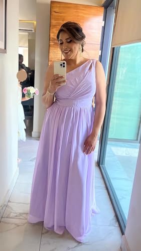 YOFF One Shoulder Bridesmaid Dresses with Slit Long A-line Pleated Chiffon Formal Party Dresses YO0373