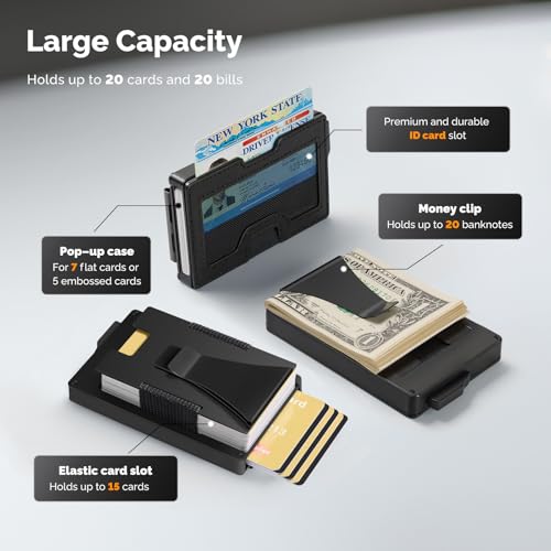 Wallet for Men with Money Clip and ID Window - Holds 20 Cards, RFID Blocking Card Holder Wallets with Smart Card Slot, Minimalist Mens Wallet, Metal Pop Up Wallet, Gifts for Men Black3