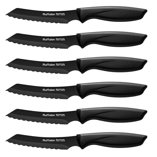 Ruffulon Steakmesser Set 6 teilig,Scharfe Messer Wellenschliff,Messerset aus Edelstahl,Scharfes Küchen-Steakbesteck,Rostfrei Tafelmesser,Spülmaschinenfest
