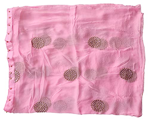 Image of YOUTHQUAKE Golden Floral Embroidery Work Chiffon Dupatta for Womens & Girls with Fancy Moti Lace