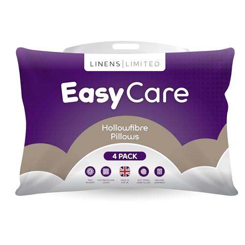 Linens Limited - Soft Pillows 4 Pack, Made in the UK, Easy Care, Soft and Firm with Orthopedic Support, Hypoallergenic Polypropylene Hollowfibre, Machine Washable (White)