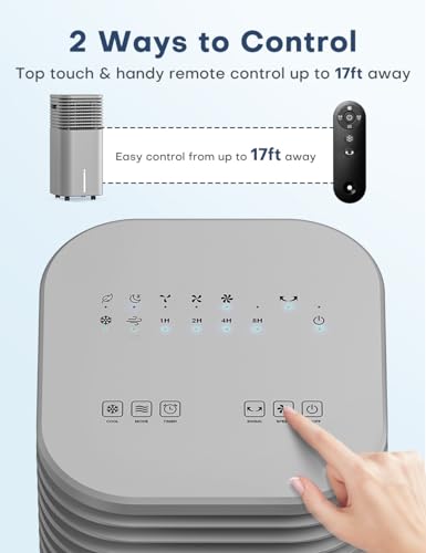 Image of 4-IN-1 Portable Air Conditioners, Evaporative Air Cooler w /4 Modes & 3 Speeds, 15H Timer for Smart Auto-off, 2-Gal Tank for 20H Cooling,17FT Remote,No Hose Needed - Grey