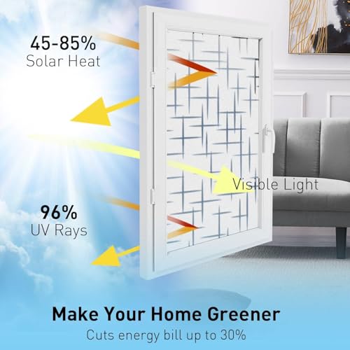 Image of Elton 3D Window Films Privacy Film Self Adhesive Decorative Film for Bathroom Door Window Heat Control Anti UV (Cross Lines) 16 x 72 inches