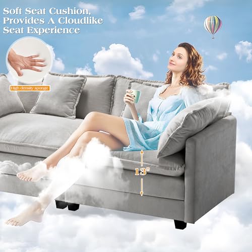 Image of 113.4 inch Modular Sectional Sofa,L Shaped Couch for Living Room,Modern Deep Seat Sofa 3 Seater Chenille Fabric Comfy Cloud Couches with Throw Pillows & Movable Ottoman