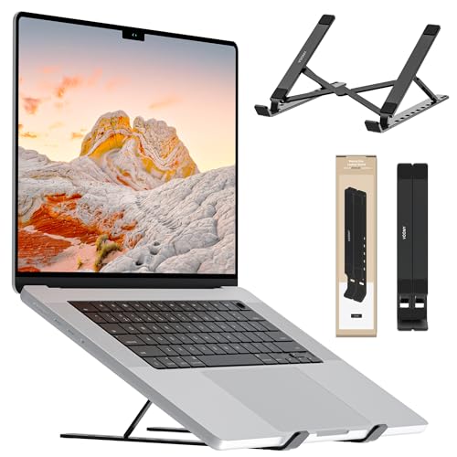 Voomy Laptop Ständer und Halterung aus Recyceltem Aluminium - Höhenverstellbarer Notebook Stand für MacBook, Lenovo, Büro Gadgets, Gaming Laptops 15 bis 17+ Zoll - für homeoffice Ausstattung, Schwarz