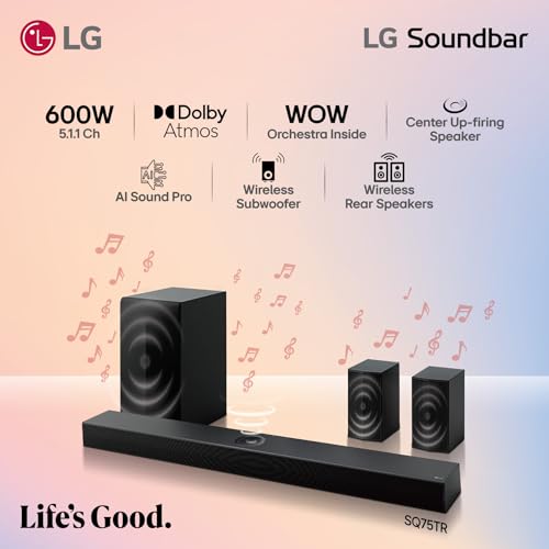Image of LG SQ75TR, 600W, 5.1.1Ch, Dolby Atmos, Center Up-Firing Speaker, AI Sound Pro, Wow Synergy, Wireless Subwoofer, Rear Speaker Inbuilt Receiver, QNED Matching Bracket Inside (2024 QNED TV)
