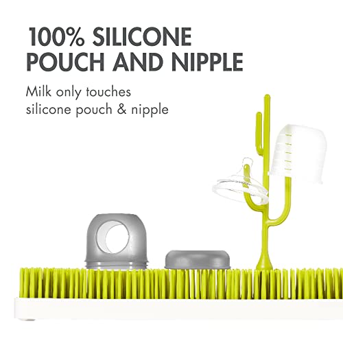 Boon Nursh Reusable Silicone Baby Bottles With Collapsible Silicone Pouch Design — Everyday Baby Essentials — 3 Count — Stage 1 Slow Flow — 4 Oz — Gray #TOP3