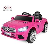 Costzon Ride On Car, 12V Licensed Mercedes Benz Electric Vehicles with Parent Remote Control, LED Headlights, Music & Wireless Connection, Kids Car for Boys Girls Aged 3-8 (SL500,Pink)