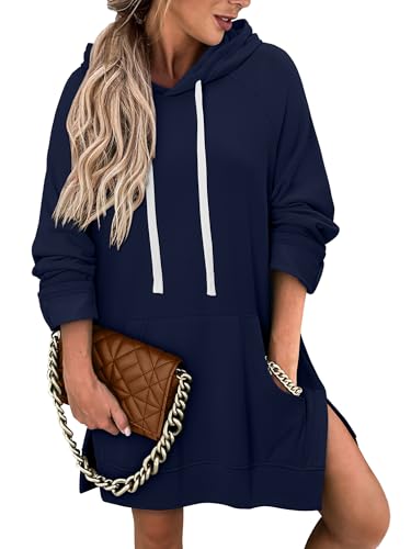 KISSMODA Women Hoodies Dress Long Sweatshirts Dress Raglan Sleeves Oversized Sweatshirts with Pocket 2025 Fall Winter Trendy