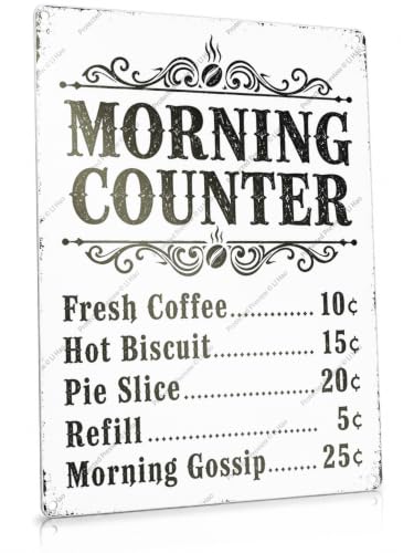 Morning Counter Menu Housewarming Kitchen Decor Coffee Tin Sign 8x12Inch