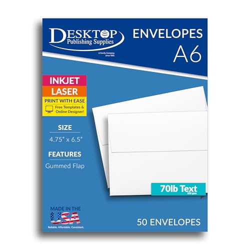 White A6 Envelopes (4 3/4" x 6 1/2") - 50 Envelopes - Desktop Publishing Supplies™ Brand Envelopes