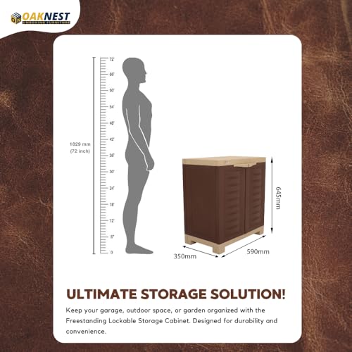 Image of Oaknest Supreme Fusion-01 Plastic Storage Cabinet | Compact & Multipurpose Storage Solution | Waterproof, Durable & Lightweight | Ideal for Home, Office & Garage | Brown and Dark Beige