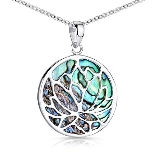 MATERIA Perlmutt Kette Lotusblüte grün rund - Lotus Schmuck Damen Silber 925 mit Geschenk-Box KA-42-Grün_K97-45 Cover