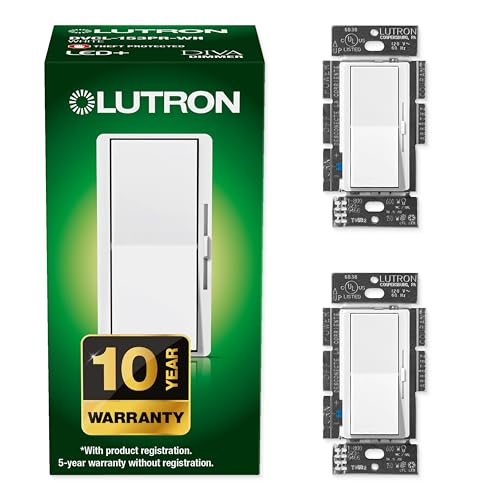 Lutron Diva LED+ Dimmer Light Switch for Dimmable LED, Halogen, and Incandescent Bulbs, 150 Watt, Single-Pole or 3-Way, DVCL-153P-WH, White (2-Pack)
