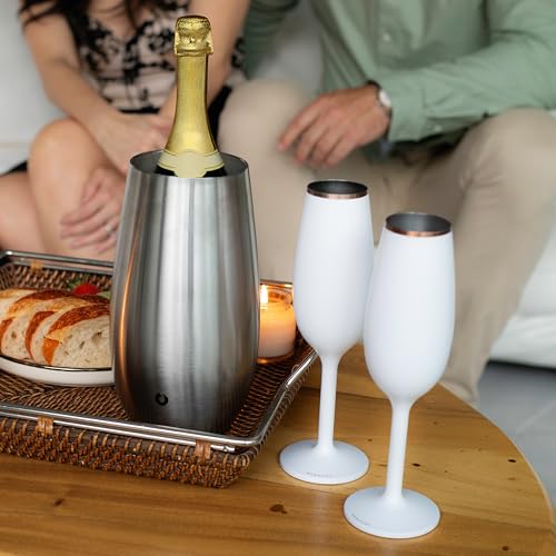 SNOWFOX Premium Vacuum Insulated, Triple Walled, Stainless Steel Wine Chiller w/Optimal fit to keep wine cold longer. Fits most Wine and Champagne Bottles. Non-Slip Silicon Base, Black with Gold Rim by Snowfox - Image 8