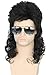 Topcosplay Parrucca Taglio alla tedesca Anni 80 per Uomo Donna, Mullet Parrucca Riccia Nera Lunga per Carnevale Halloween