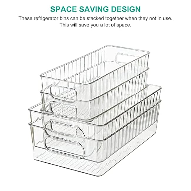 loobuu Plastic Refrigerator Organizer Bins, 10pcs Stackable Food Storage Bins with Handle for Fridge, Pantry, Cabinet, Kitchen, Countertops, Cupboard, Freezer Organization, BPA Free - Clear