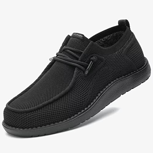 1TAZERO Men's Wide Comfortable Boat Shoes - Loafers with Arch Support, Black2
