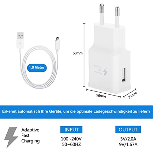 Chargeur USB, Adaptateur Rapide AFC avec Câble de Charge Rapide Micro USB 1,5 m Charge Rapide Adaptative pour Samsung Galaxy S7/S6/S2 S3/S4/S5 Edge/J3/J7/Note 5, LG Stylo 2 3 Plus, Moto G5/E6/E5/E4 – Image 4