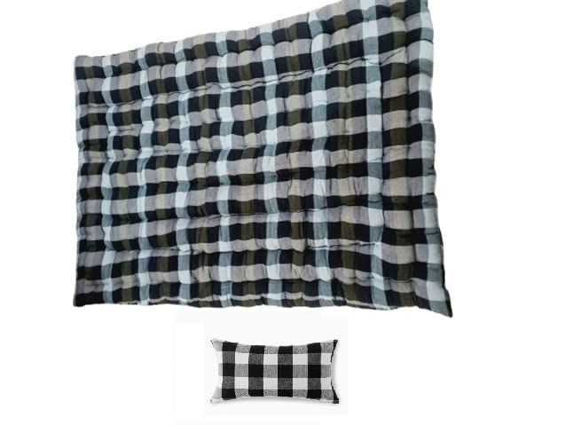 H B MSALA Single Bed Cotton Filled Quilt Mattress Gadda Soft & Reversible (3 x 6 ft) Blue and Black with Pillow-image-16
