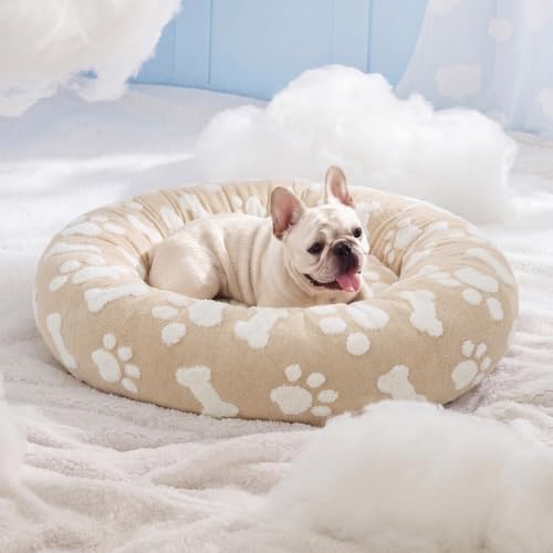 Image of LE SURE Shown on TV Jacquard Donut Dog Beds Medium Sized Dog,Sand 30x30x8in