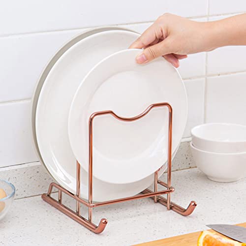 HEMOTON Chopping Board Rack Pot Pan Lid Holder Cutting Board Organiser Display Stand Thin Bakeware Baking Tray for Kitchen Countertop Cupboards Cabinet Office 16X19. 5X20cm Rose Gold - Image 3