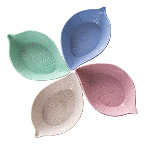 Fan-Ling 4Pcs/set Appetize Condiment Dish Mini Trays,Soy Dish Multipurpose Leaf-Shape Small Seasoning Saucers,strong and durable, odor-free