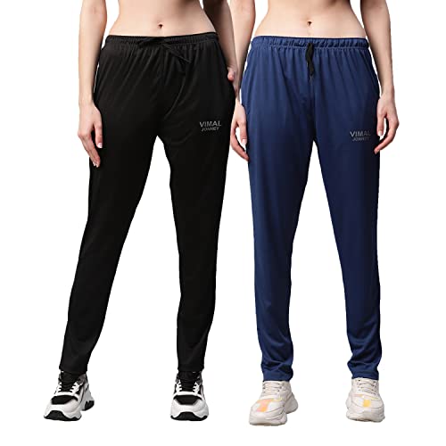 Image of Mack Jonney Dryfit Lycra Solid Trackpants for Women (Pack of 2)-Dryfit D10 BLK BLU 002-P