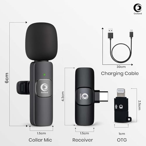 Image of OUTLAND K8 Mic Wireless with Furry, Microphone 2-in-1 Lavalier Mike with Receiver for iPhone /Android Type-C Plug & Play Clip-On Mini Microphone for Recording, YouTube Vlogging, Zoom Meating, Reels