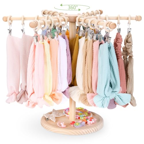 Image of POVETIRE Headband Holder Bow Organizer for Girls,360 Rotating Hair accessories Organizer Storage Baby Headband Display Stand Hair Bow Rack for Toddler Nursery Decor