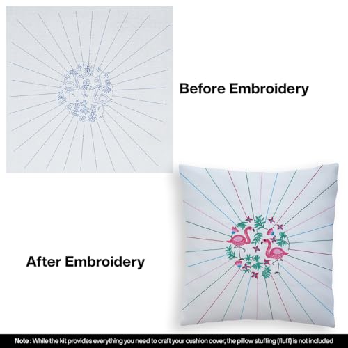 Image of Embroiderymaterial DIY Embroidery Cushion Cover Embroidery Kit for Beginners with Pink Flamingo Design Cross Stitch Decorative Pillow Covers, Hand Embroidery Craft Kit for Home Decor (2PC, 16x16)